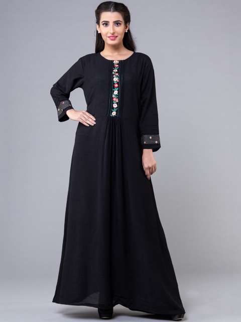 

Klm fashion mall women black yoke design thread work kurta