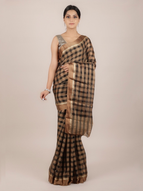 

Pothys Brown Checked Pure Georgette Saree