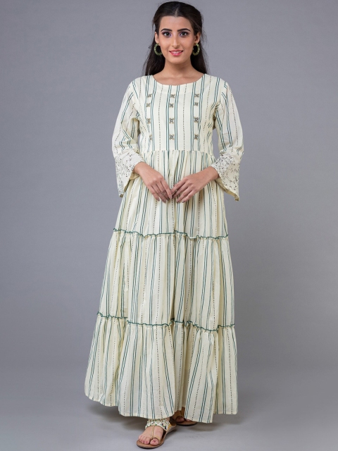 

KLM Fashion Mall Women Cream Coloured & Green Striped Kurta