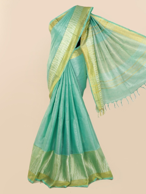 

Pothys Green Solid Linen Blend Saree With Tasseled Pallu