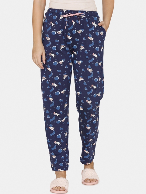 

Zivame Women Navy Blue & White Printed Cotton Pyjamas