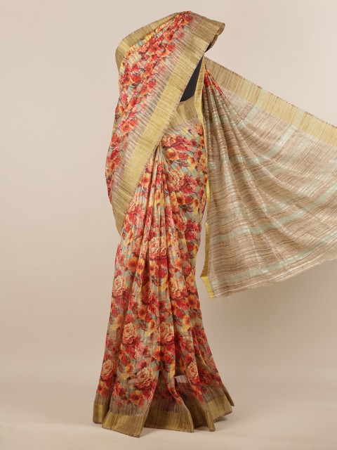 

Pothys Red Printed Jute Silk Saree