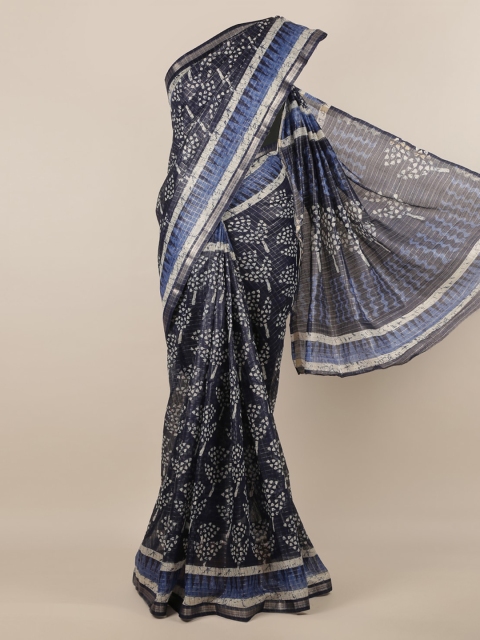 

Pothys Navy Blue Printed Jute Silk Saree