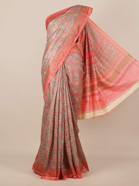 

Pothys Blue Printed Jute Silk Saree