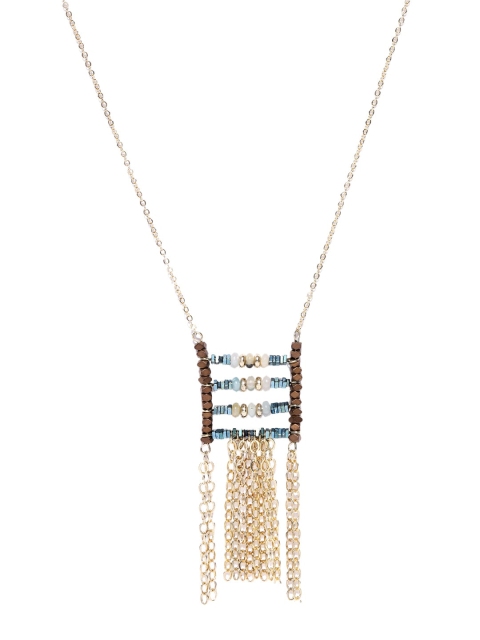 

CRZ Gold-Toned & Blue Gold-Plated Handcrafted Tassel Necklace