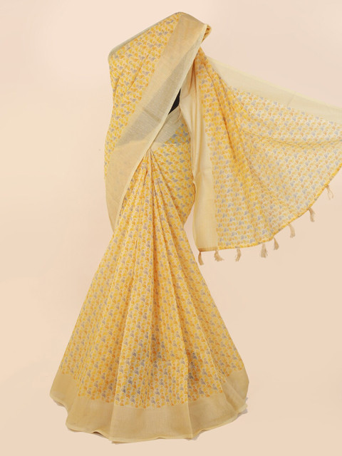 

Pothys Yellow Printed Cotton Blend Saree