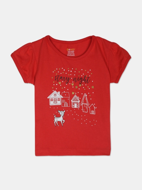 

Donuts Girls Red Printed Round Neck T-shirt