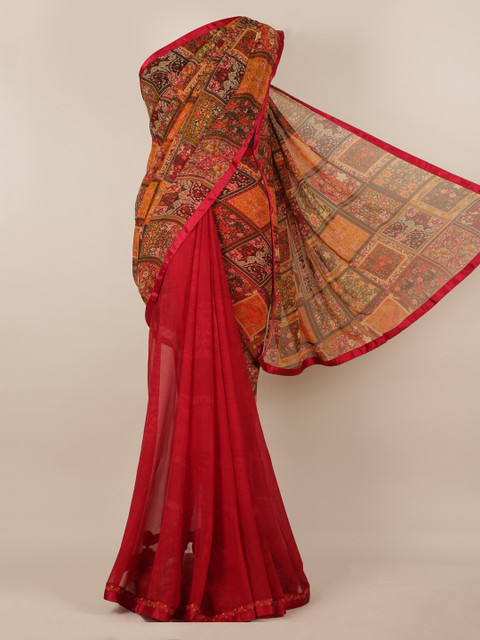 

Pothys Red Printed Poly Chiffon Saree