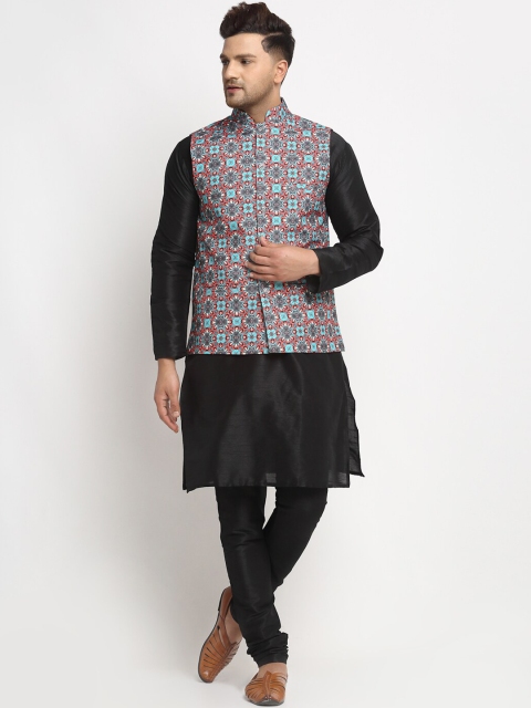 

Benstoke Men Black Printed Kurta Pyjamas with Waistcoat