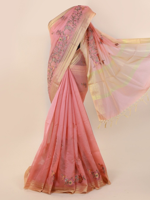 

Pothys Peach-Coloured Printed Cotton Blend Saree