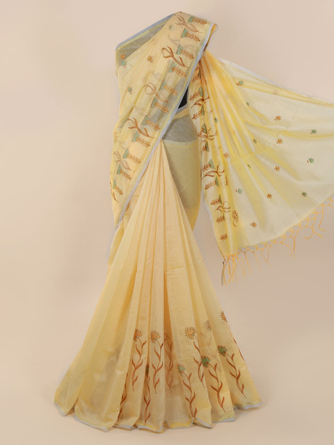 

Pothys Yellow Woven Design Cotton Blend Saree