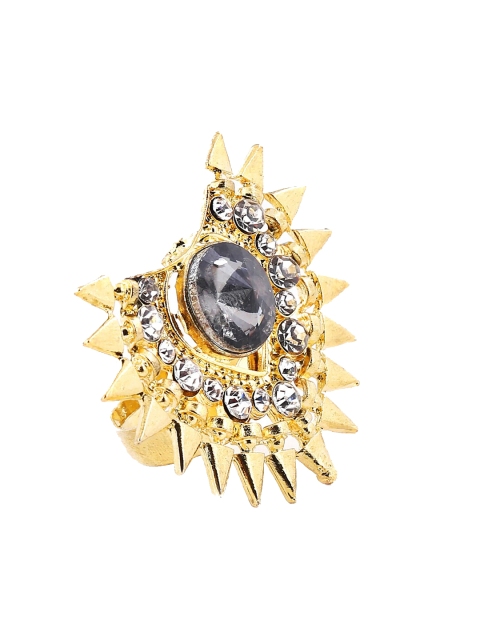 

Foxy Sperks Gold-Toned & Black Stone-Studded Finger Ring
