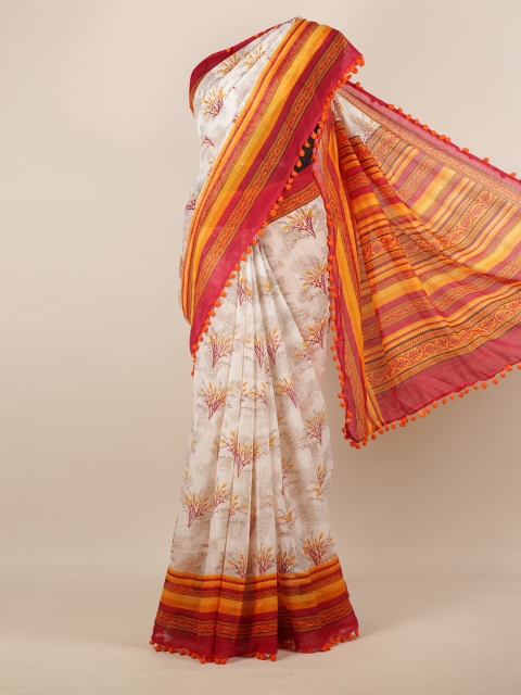 

Pothys White & Beige Linen Blend Printed Saree