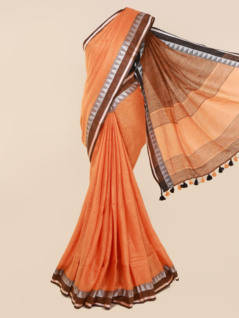 

Pothys Orange & Brown Linen Blend Solid Saree