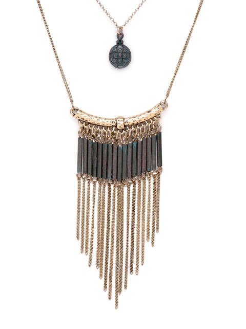 

CRZ Gold-Plated & Green Tasselled Necklace