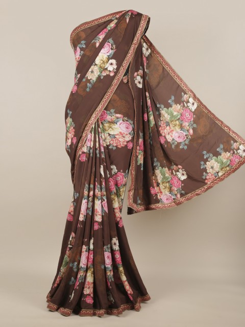 

Pothys Brown & Pink Poly Chiffon Printed Saree