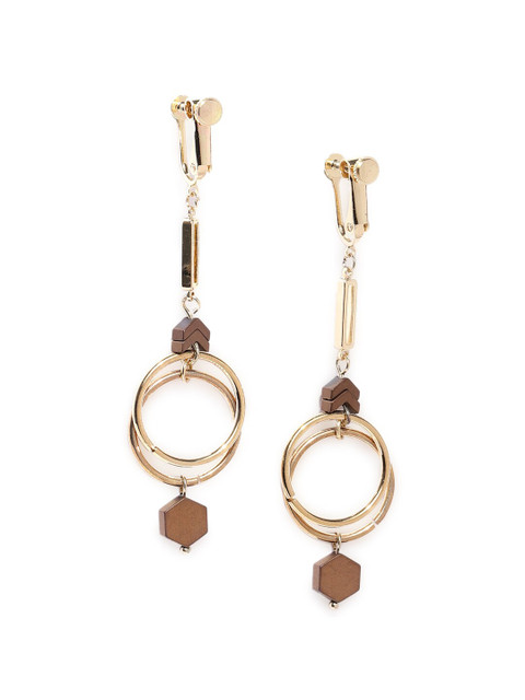 

CRZ Gold-Plated & Brown Geometric Drop Earrings