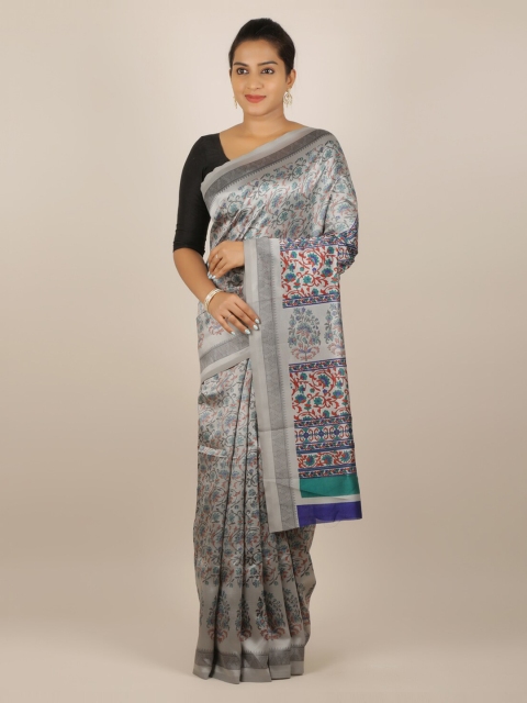 

Pothys Grey Printed Jute Silk Saree