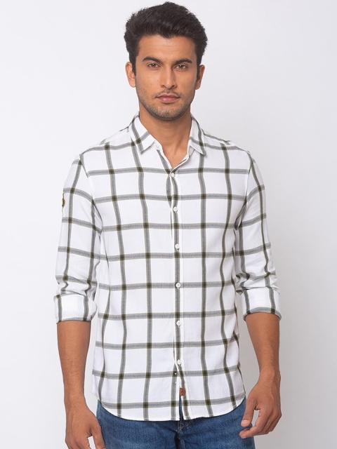 

SPYKAR Men White & Green Slim Fit Checked Casual Shirt