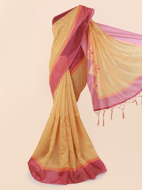 

Pothys Yellow Printed Cotton Blend Saree
