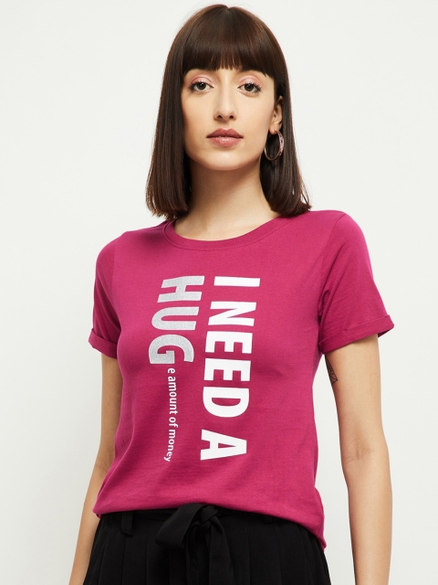 max Women Purple Printed Round Neck T-shirt