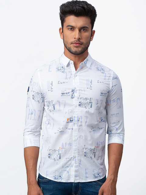 

SPYKAR Men White Slim Fit Printed Casual Shirt