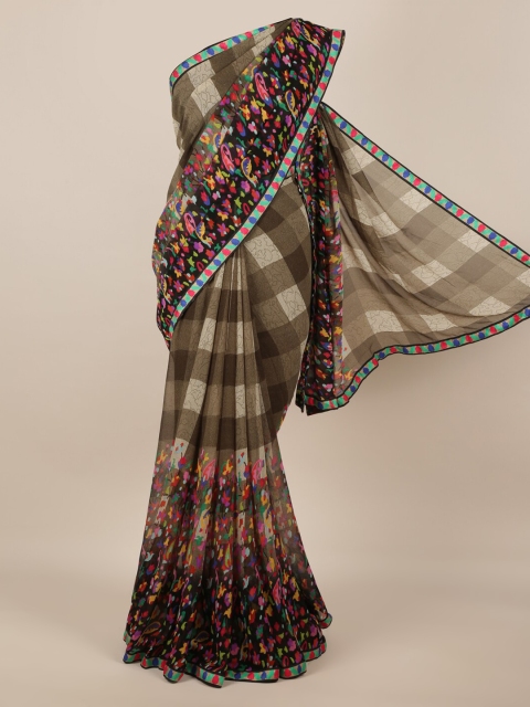 

Pothys Grey & Brown Poly Chiffon Checked Saree