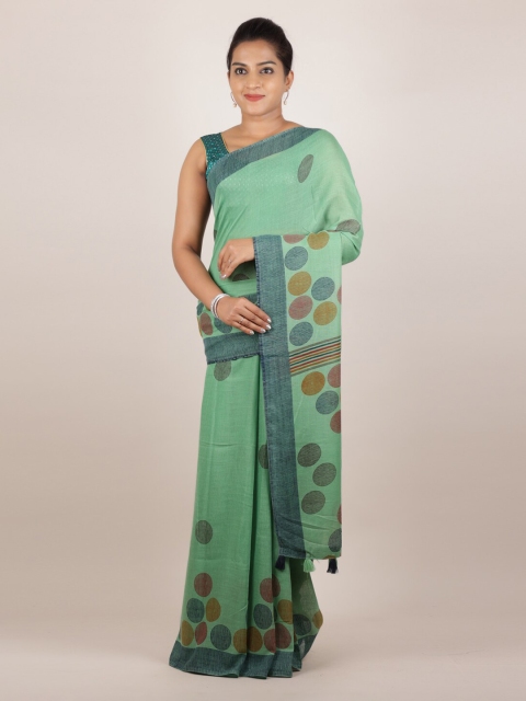 

Pothys Green Printed Linen Blend Saree