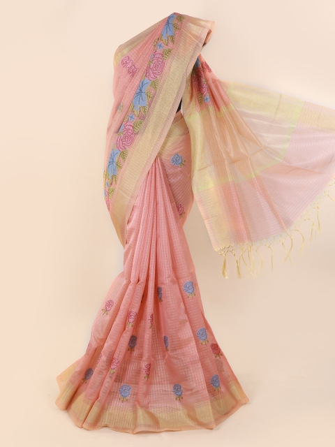 

Pothys Peach-Coloured Printed Cotton Blend Saree With Tasseled Pallu