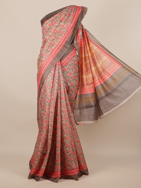 

Pothys Grey & Pink Jute Silk Printed Saree