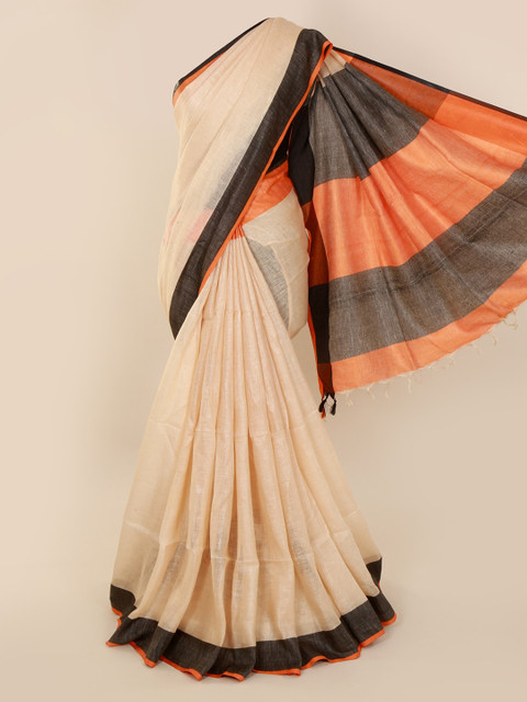 

Pothys Cream-Coloured Solid Linen Blend Saree