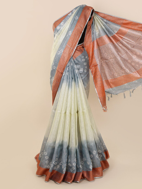 

Pothys Cream-Coloured & Grey Linen Blend Woven Design Saree