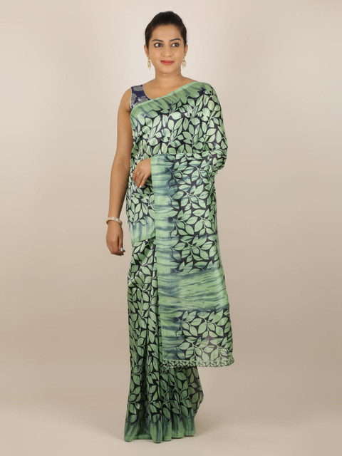 

Pothys Green Printed Jute Silk Saree