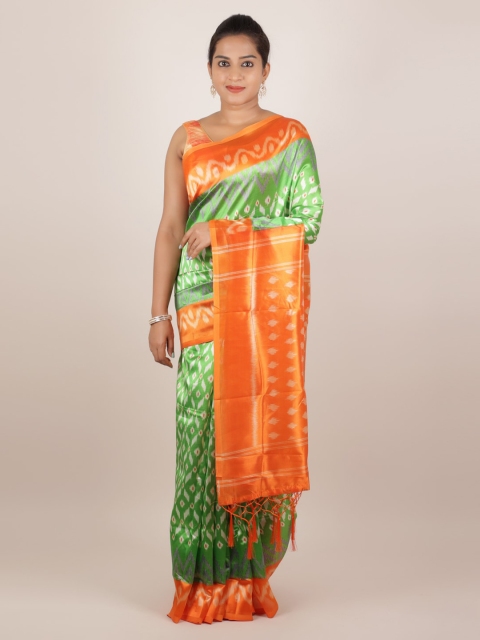 

Pothys Green & Orange Jute Silk Printed Saree