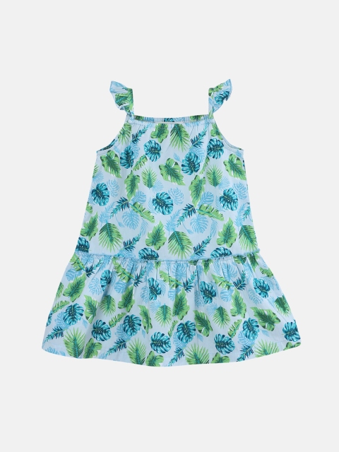 

Beebay Girls Green & Blue Tropical Printed A-Line Dress