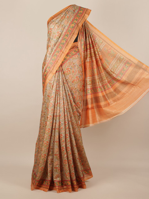 

Pothys Peach-Coloured Printed Jute Silk Saree