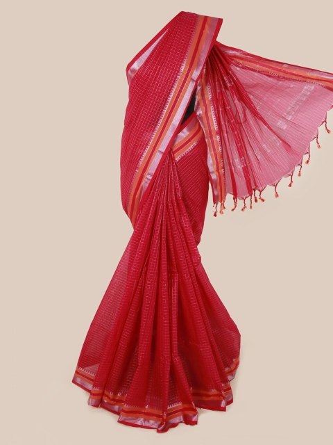 Pothys Pink Checked Pure Cotton Saree