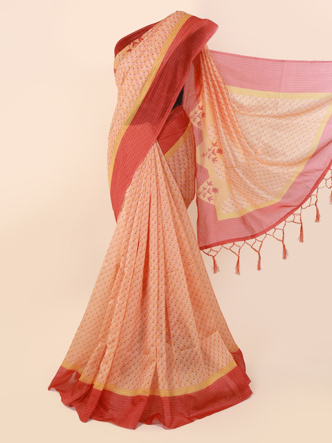 

Pothys Peach-Coloured Printed Cotton Blend Saree