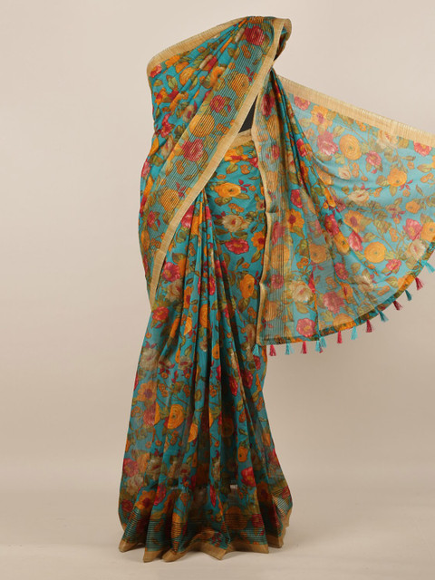 

Pothys Blue & Beige Jute Silk Printed Saree