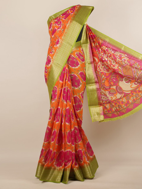 

Pothys Orange & Pink Jute Silk Printed Saree