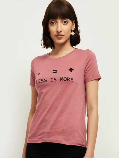 

max Women Pink Printed Round Neck T-shirt