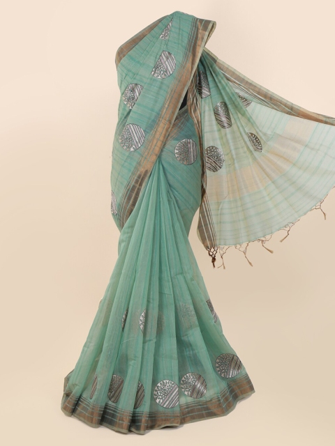 

Pothys Green & White Cotton Blend Printed Saree