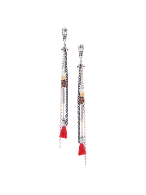 

CRZ Silver-Toned & Grey Contemporary Drop Earrings