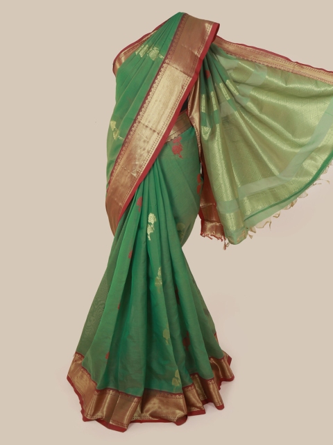 

Pothys Green Woven Design Cotton Blend Sustainable Saree
