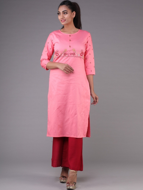 

KLM Fashion Mall Women Pink Ethnic Motifs Embroidered Kurta