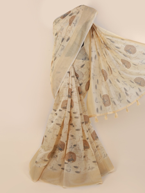 

Pothys Cream-Coloured Woven Design Cotton Blend Saree