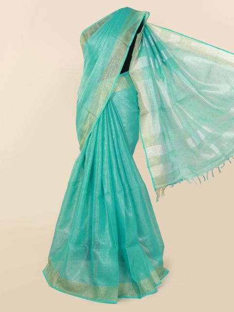 

Pothys Green Solid Linen Blend Saree