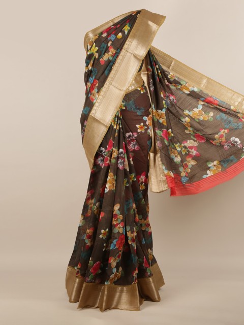 

Pothys Brown & Blue Jute Silk Printed Saree