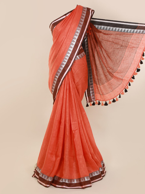 

Pothys Orange Solid Linen Blend Saree
