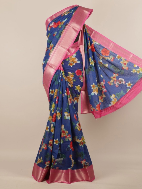 

Pothys Navy Blue & Pink Jute Silk Printed Saree